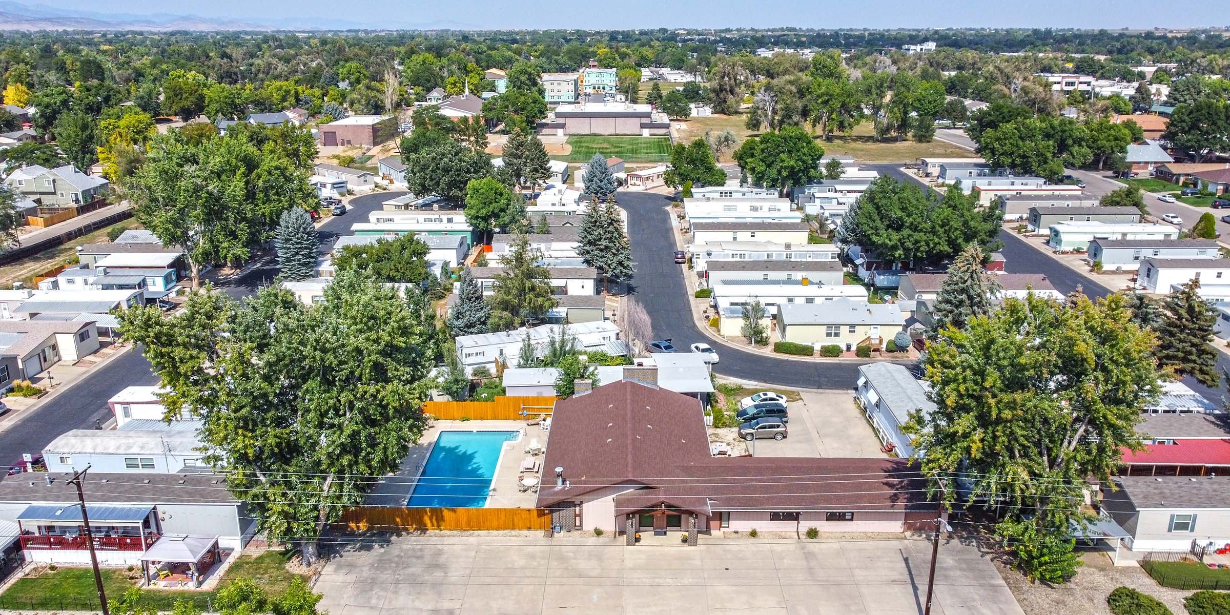 Aerial photo of pool and neighborhood